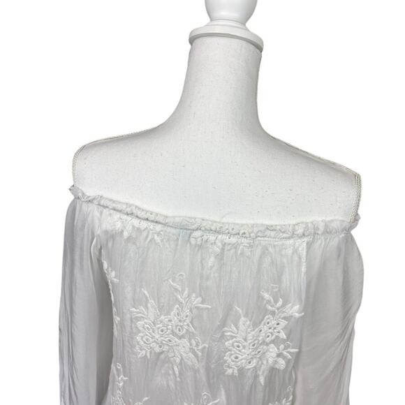 Angela Moda Italy White Silk Off-Shoulder Blouse Fairycore Whimsical - Picture 2 of 9